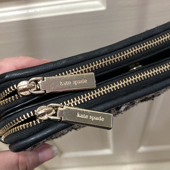 Kate Spade Black Natalia Double Zip Tweed Crossbody Purse Bag - Picture 5 of 16